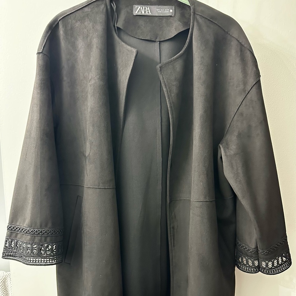 Black Zara size small faux suede topper, never worn